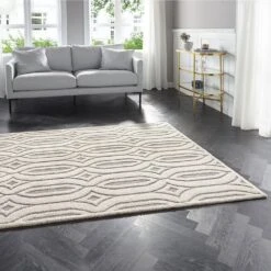 Kurzflor Teppich Lantian Creme Grau -Heimtextilien Geschäft elle decoration kurzflor teppich lantian creme grau 3