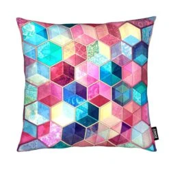 Kissen "Topaz And Rubey Crystal Honeycomb Cubes" In Bunt & Rosa
