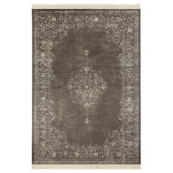 Orientalischer Samt-Teppich Fransen Oriental Vintage Medallion Schwarz