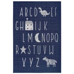 Flachgewebe Kinderteppich ABC Alphabet Blau/creme